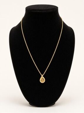 Vintage Christian Dior Gold Teardrop CD Logo Pendant Necklace